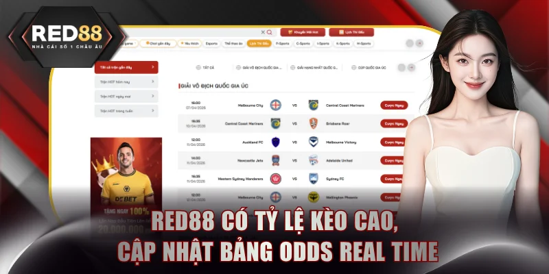 RED88 có tỷ lệ kèo cao, cập nhật bảng odds real time