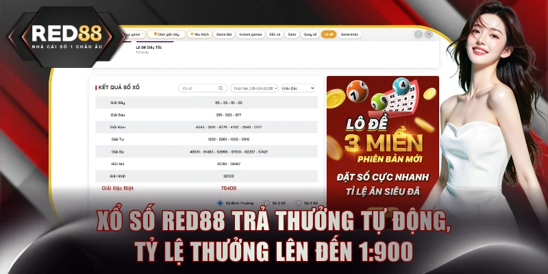 Xổ số RED88 trả thưởng tự động, tỷ lệ thưởng lên đến 1:900